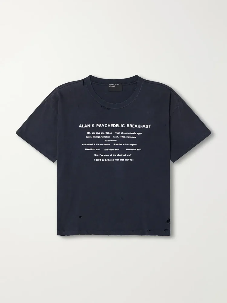 Alan's Breakfast Printed Distressed Cotton-Jersey T-Shirt