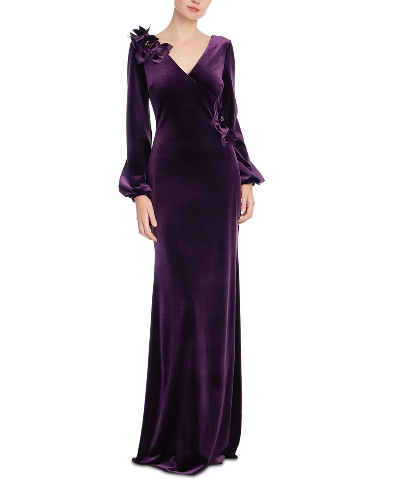 Floral Embellished Velvet Evening Gown