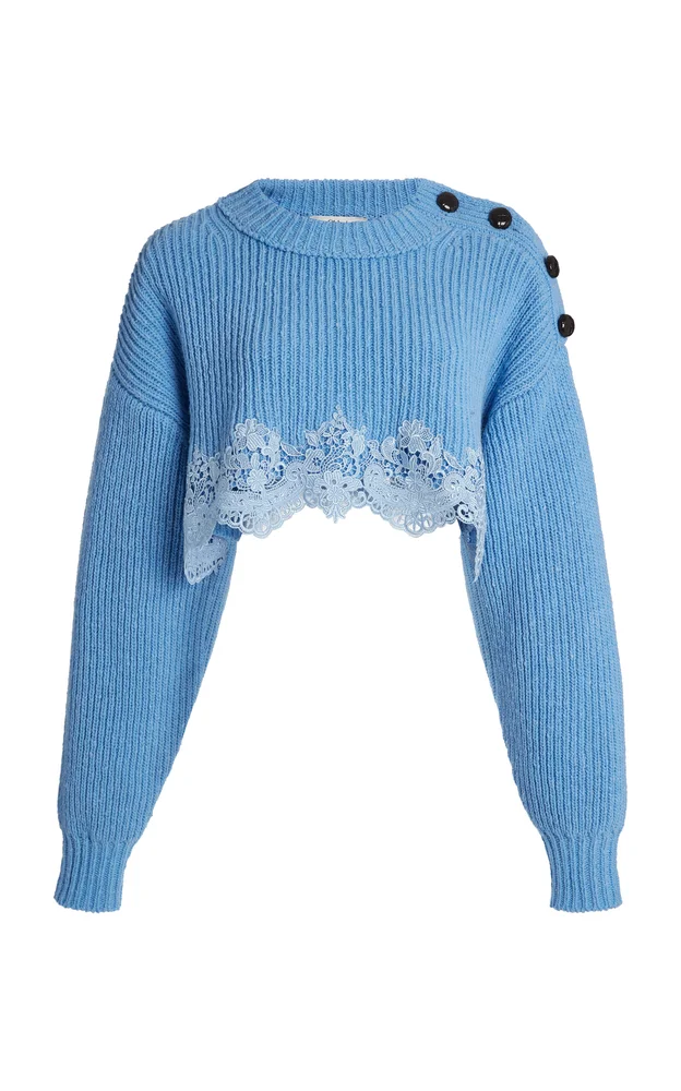 Lace-Trimmed Wool Cropped Sweater