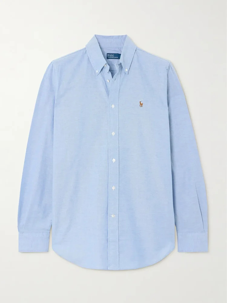 Embroidered cotton-blend Oxford shirt
