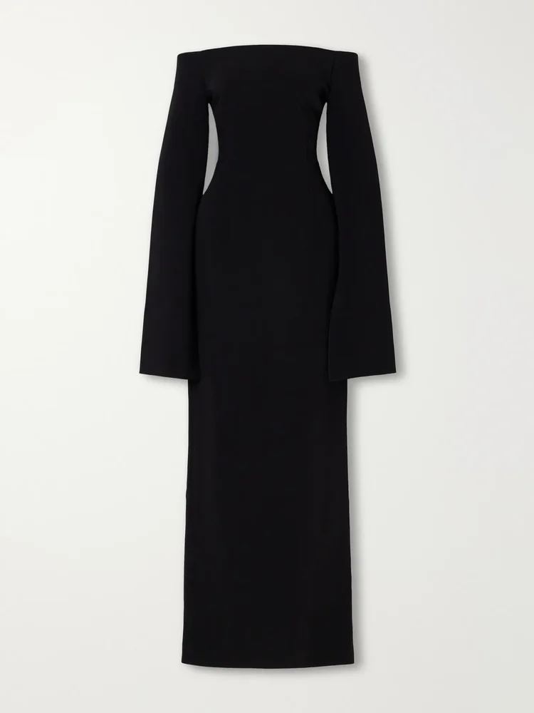 Marcella off-the-shoulder crepe gown