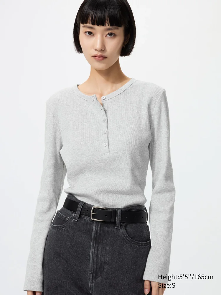 Ribbed Henley Neck T-Shirt