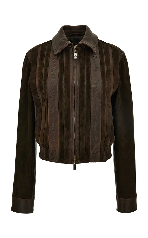 Embossed Leather and Suede Blouson Jacket