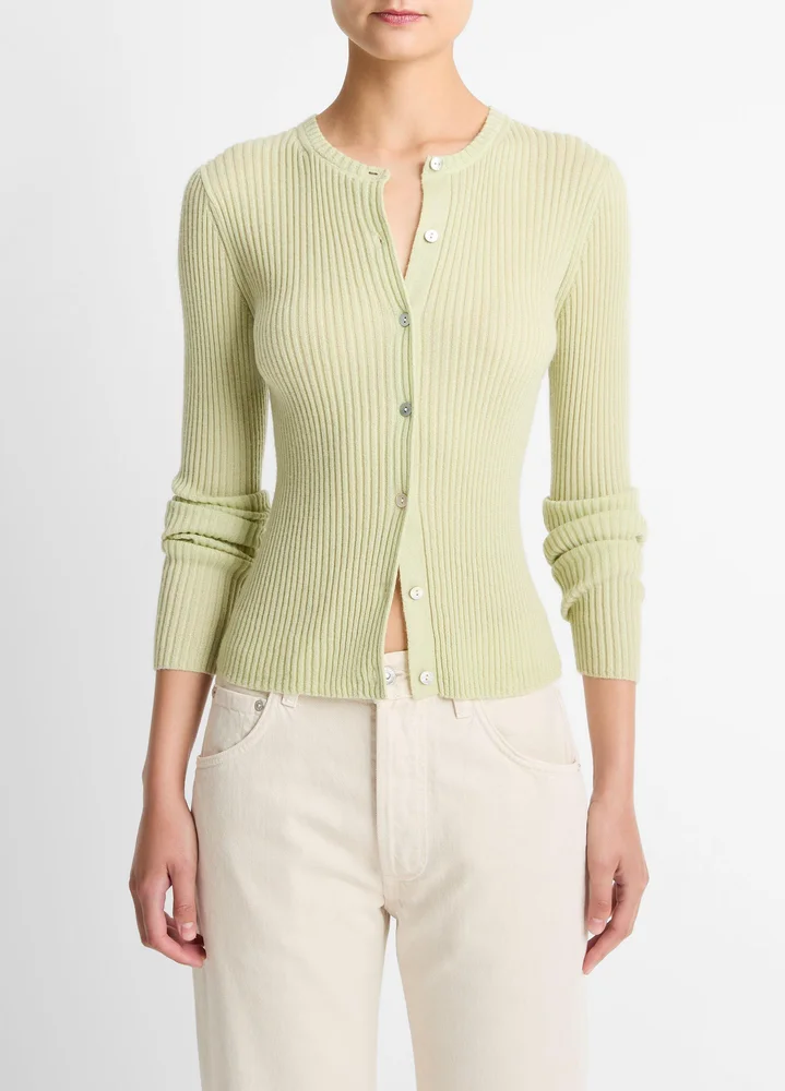 Ribbed Cashmere-Silk Cardigan