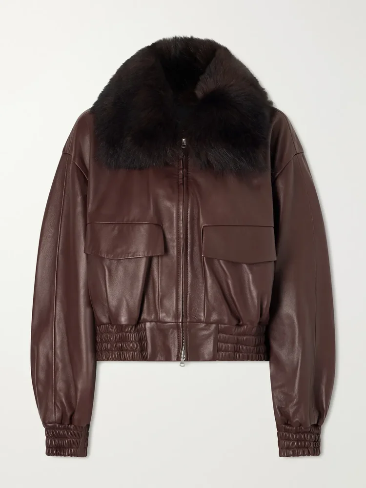 Ellery cropped shearling-trimmed leather bomber