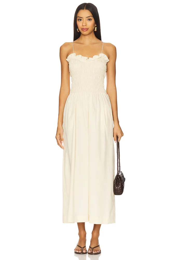 Ruffled Bodice Midi Dress