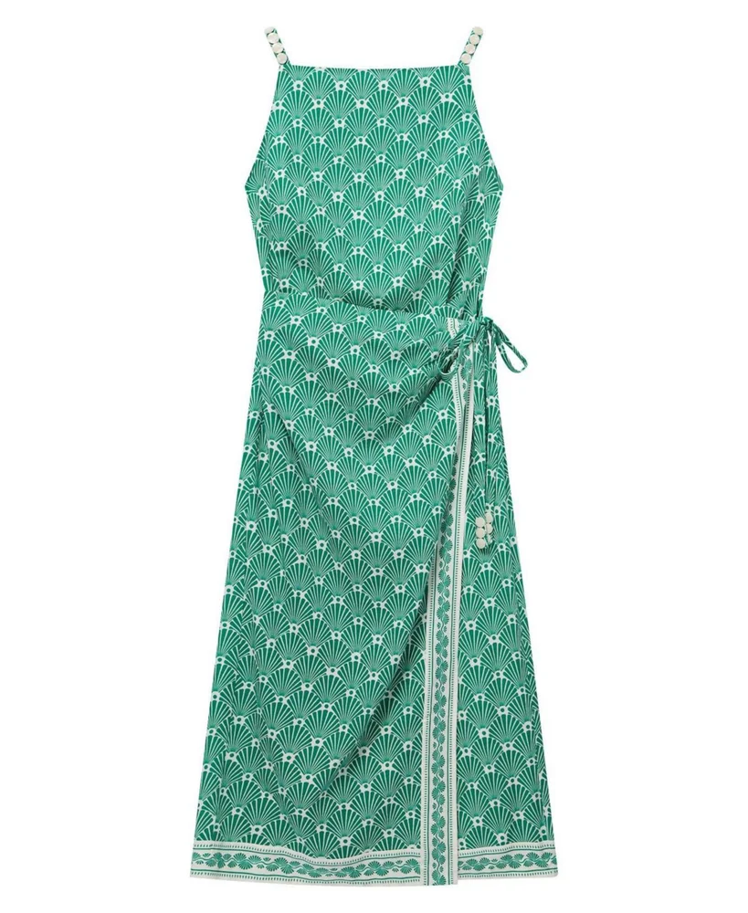 Women's Linen Blend Square Neck Midi Dress