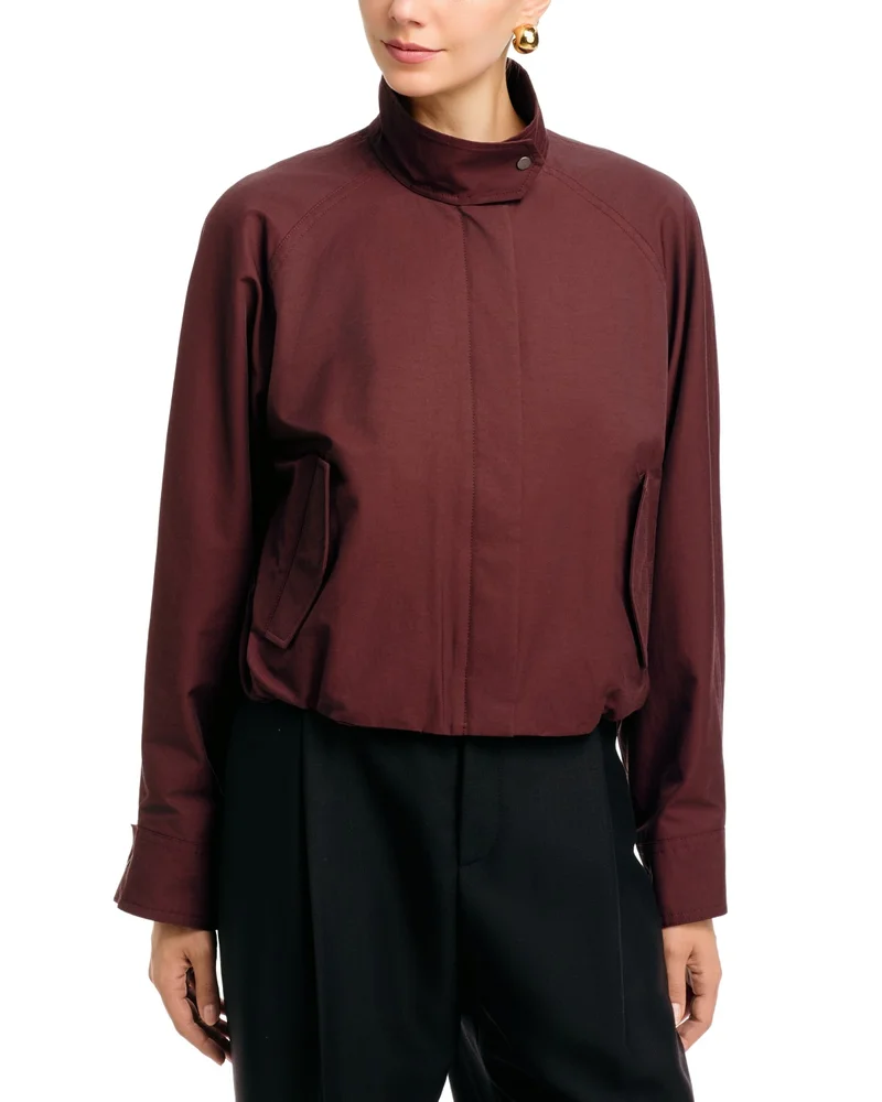 Funnel Neck Zip Front Cotton-Blend Jacket