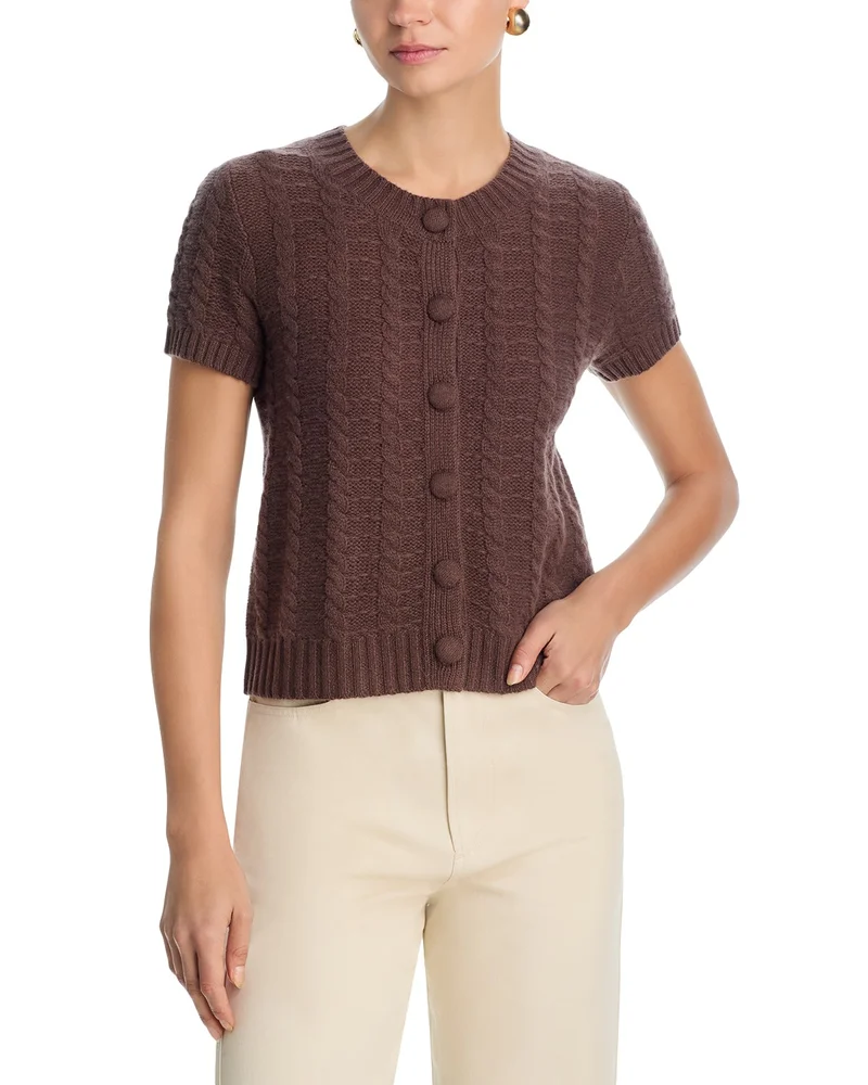 100% Cashmere Crewneck Cable Knit Cardigan Sweater - Exclusive