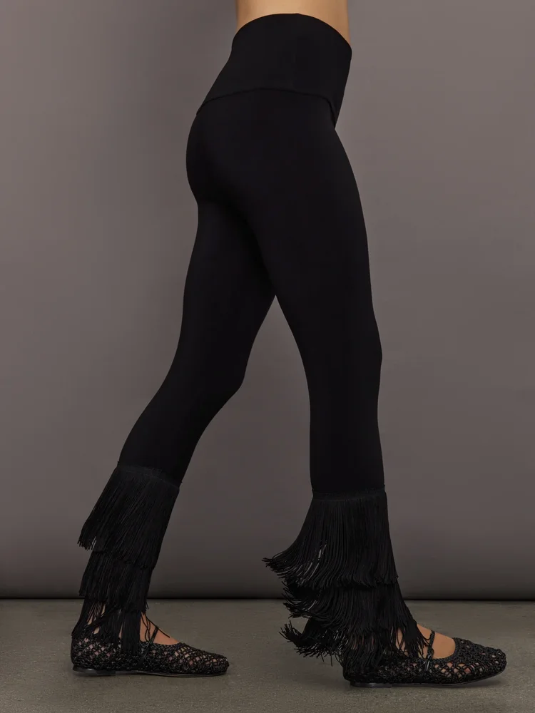 Fringe Hem Cropped Legging - Black