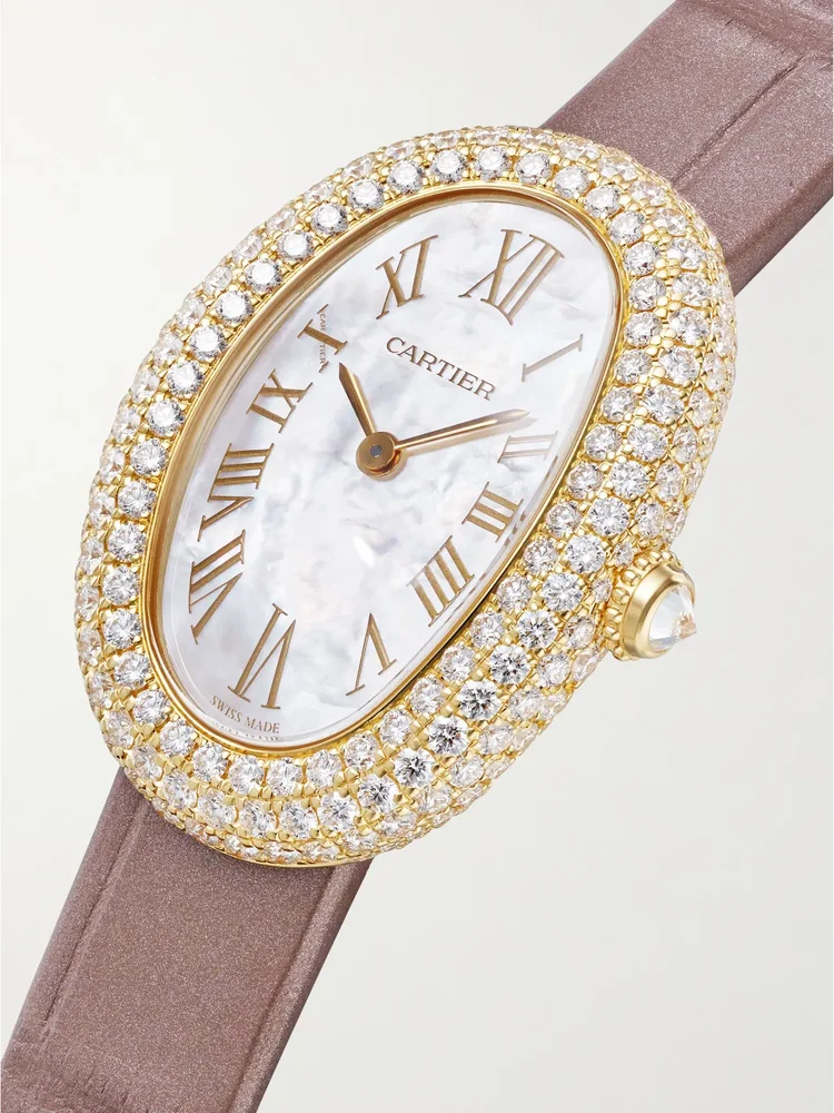 Baignoire 31.4mm small 18-karat gold, alligator and diamond watch