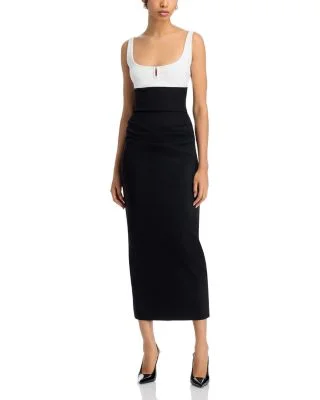 Color Blocked Square Neck Midi Dress