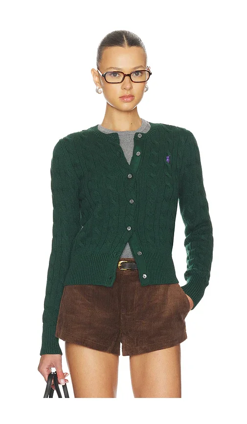 Cable Knit Cotton Crewneck Cardigan Polo Ralph Lauren