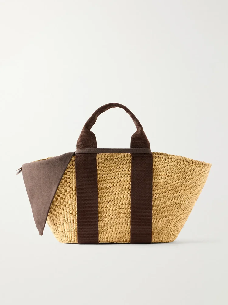 Cotton-trimmed raffia tote