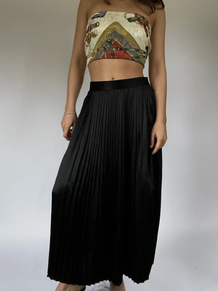 Vintage Christian Dior Black Silk Pleated Skirt Size 26