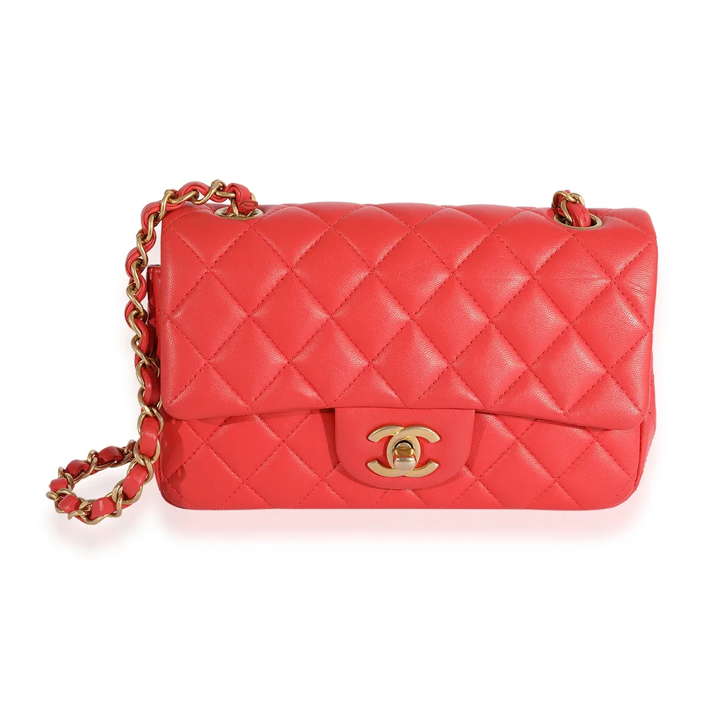 Pre-Owned Coral Quilted Lambskin Mini Rectangular Classic Flap Bag