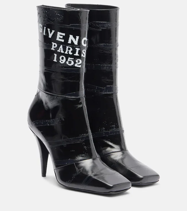 Sliced Square patent leather ankle boots