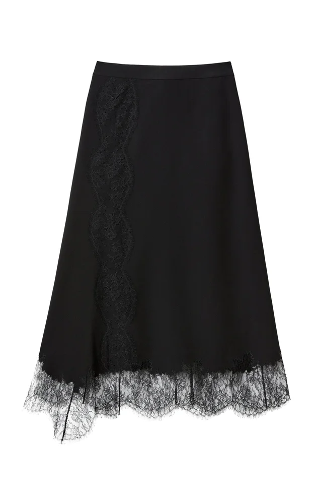 Lace-Trimmed Crepe Skirt