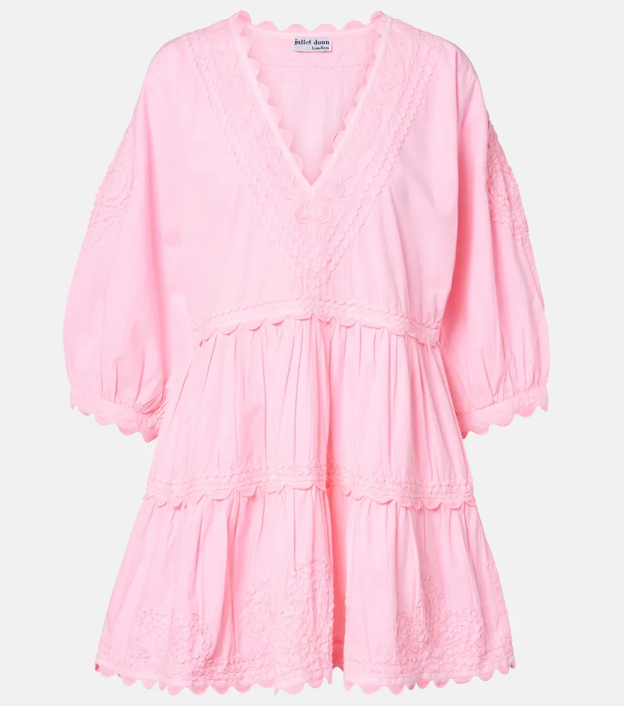 Embroidered tiered cotton poplin minidress