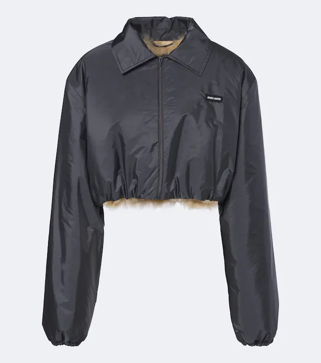 Cropped shearling-lined blouson jacket