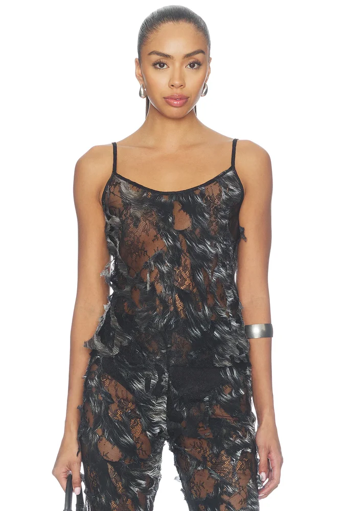 Silver Destroyed Lace Top