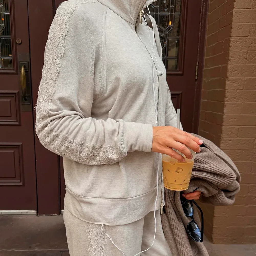 Supersoft Lace Trim Zip Up