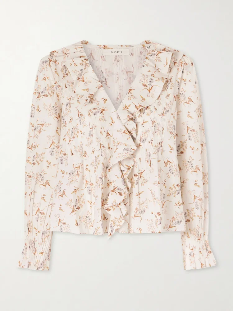 Hardy floral-print shirred silk shirt