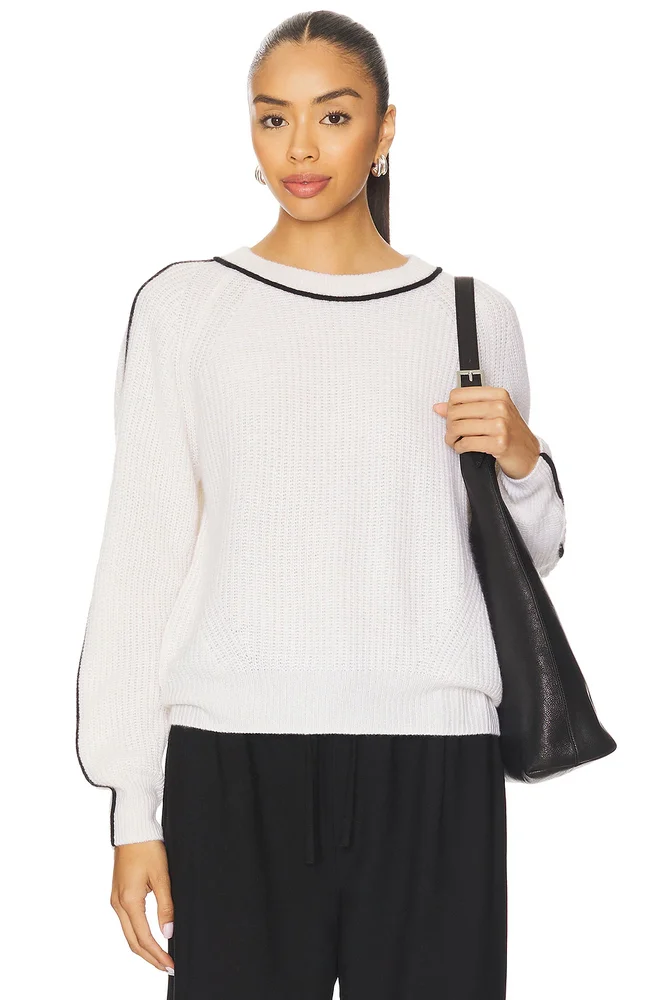 Shaker Crew Sweater With Contrast Piping