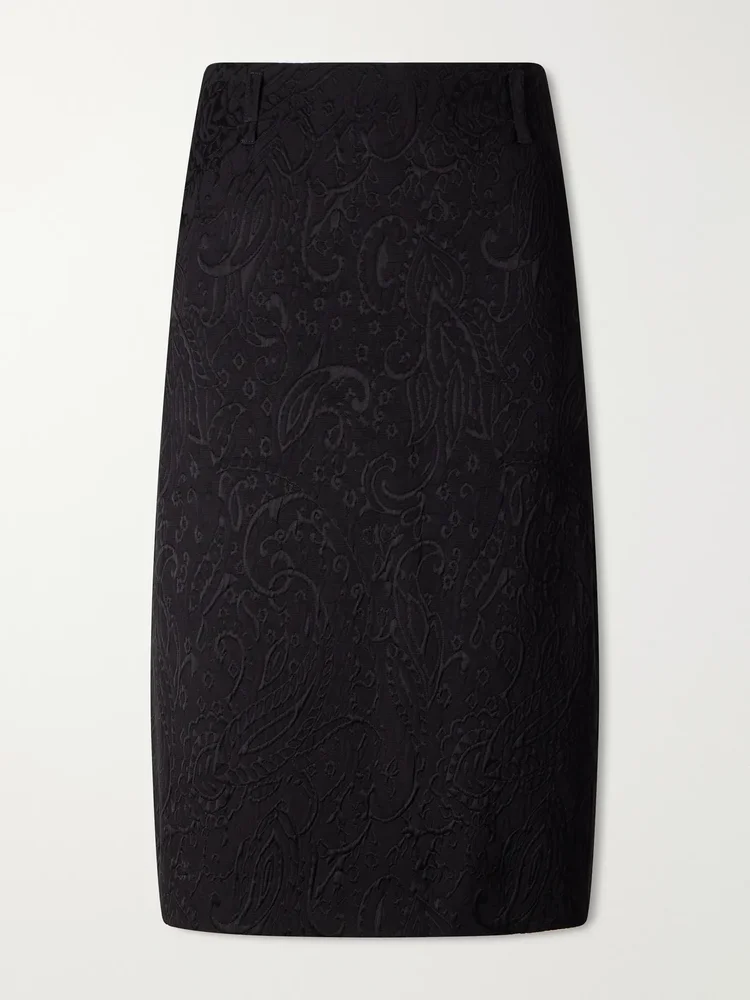 Paisley motif matelassé jacquard midi skirt