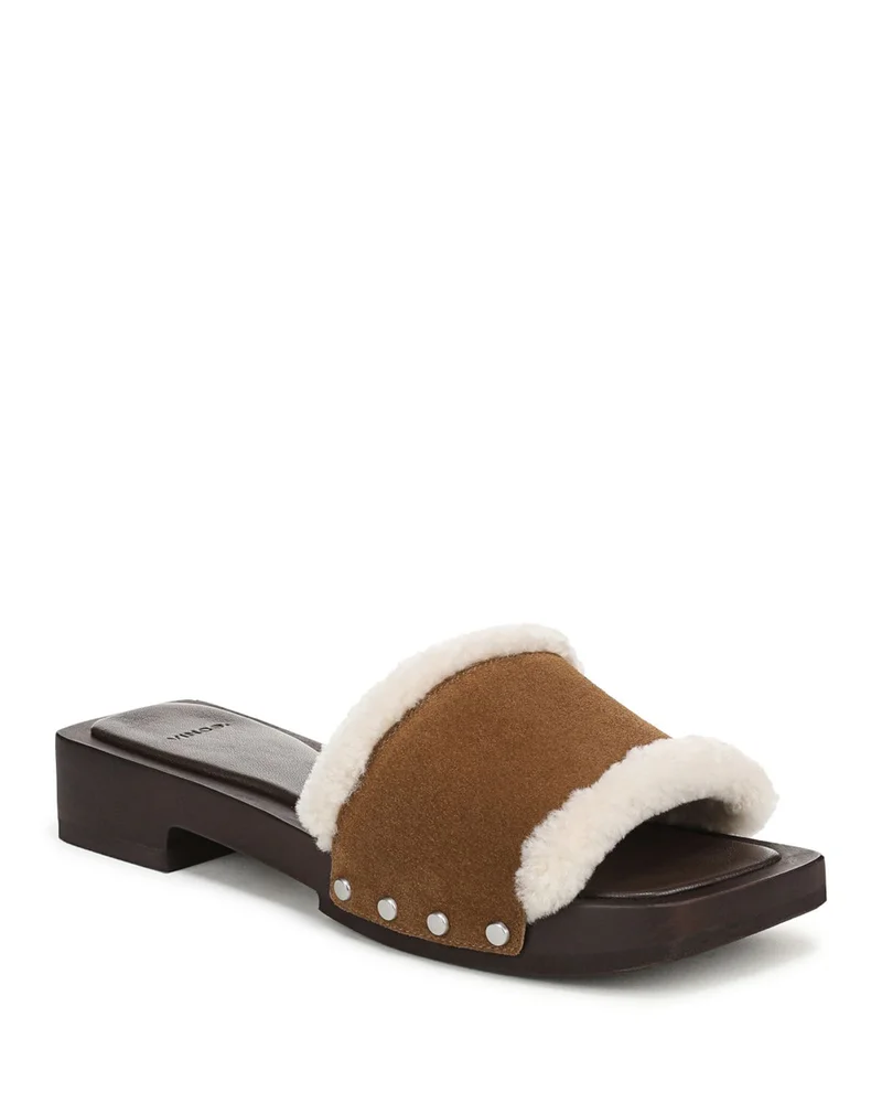Barbara Shearling Studded Slide Sandals