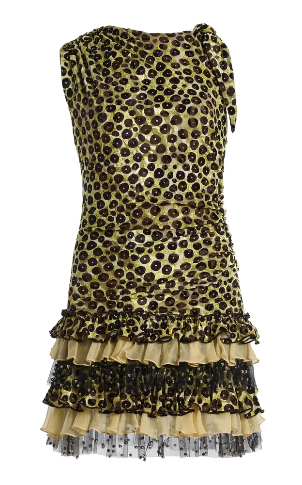 Floriana Ruffled Devoré Chiffon Mini Dress