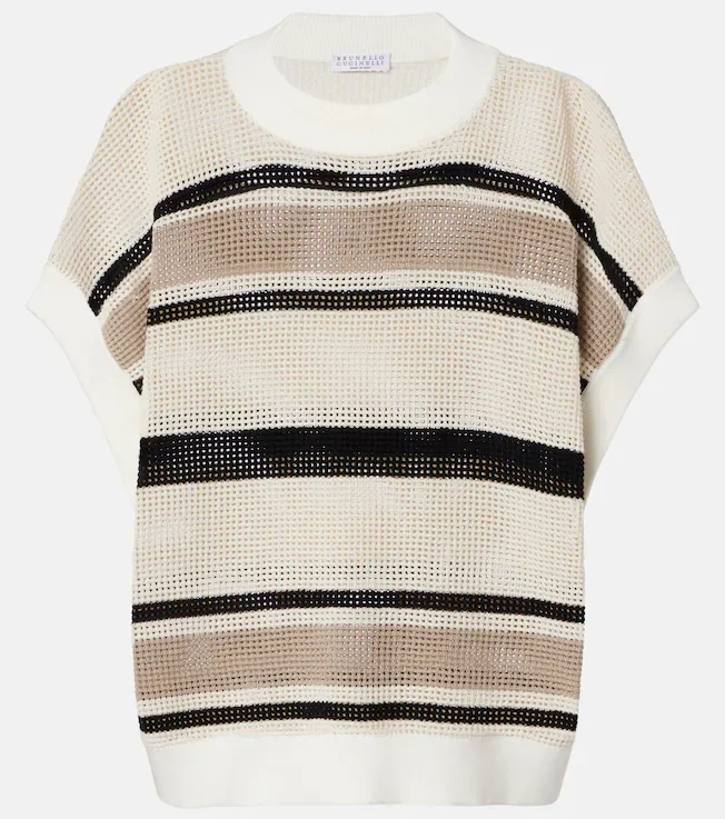 Open-knit striped cotton top