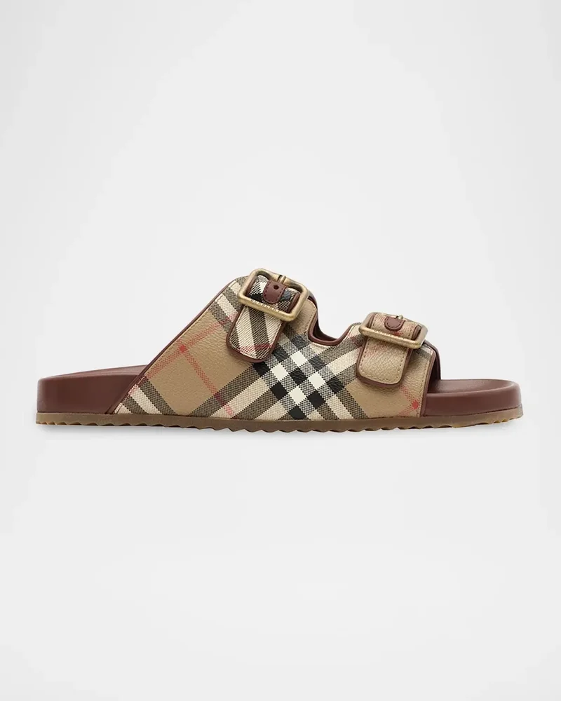 Urchin Burberry Check Dual-Buckle Slide Sandals
