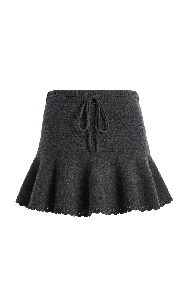 Como Crochet Wool-Cashmere Mini Drawstring Skirt