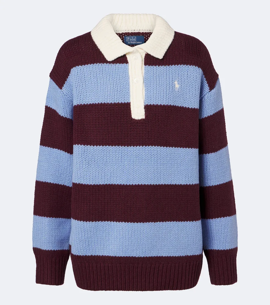 Striped wool-blend polo sweater