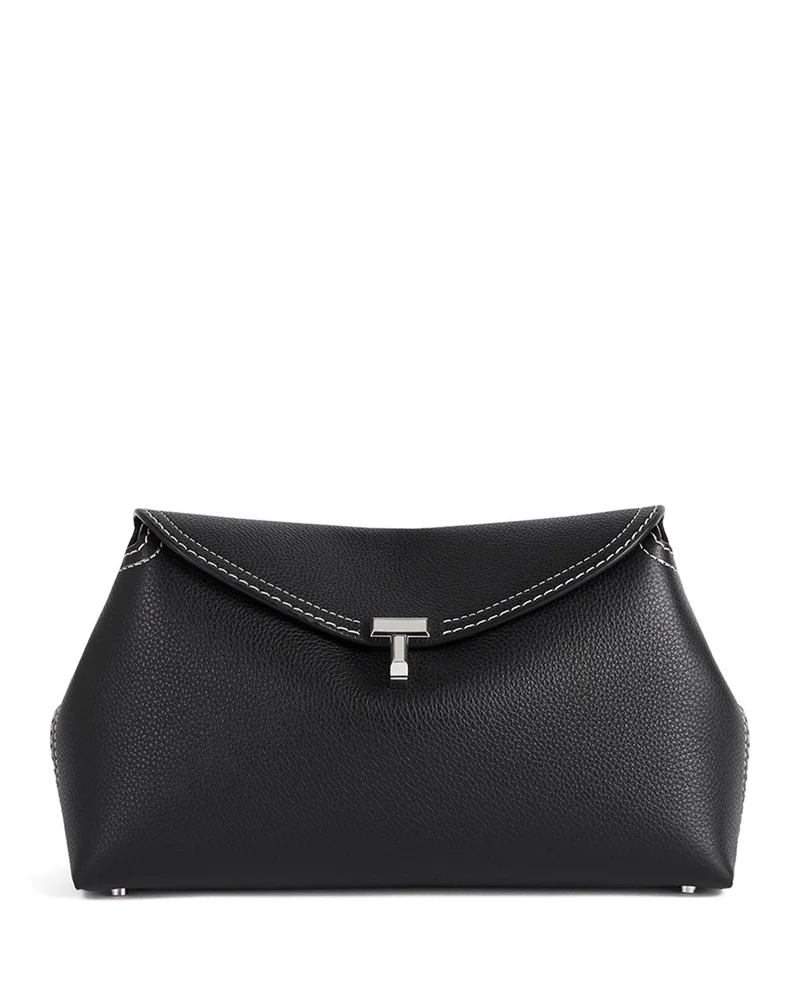 T-Lock Grained-Leather Convertible Clutch in Black