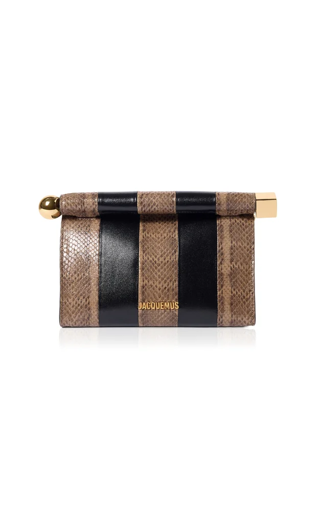 Le Sac Rond Carré Mixed-Leather Clutch