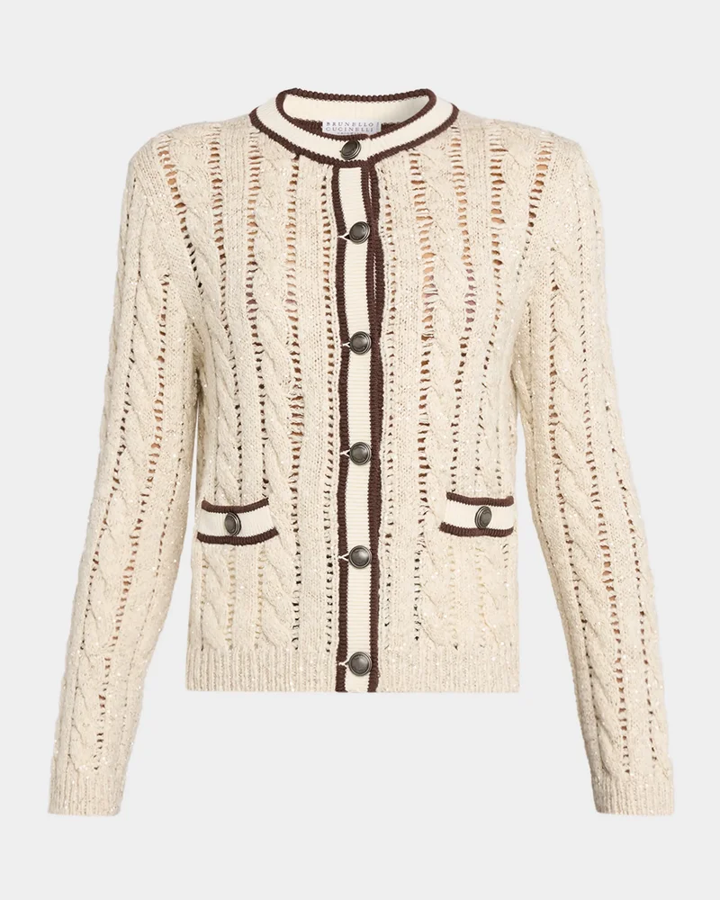 Micro Sequin Openwork Cable Knit Cardigan