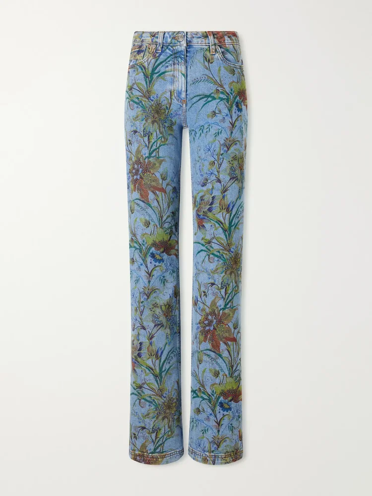 floral print straight leg jeans