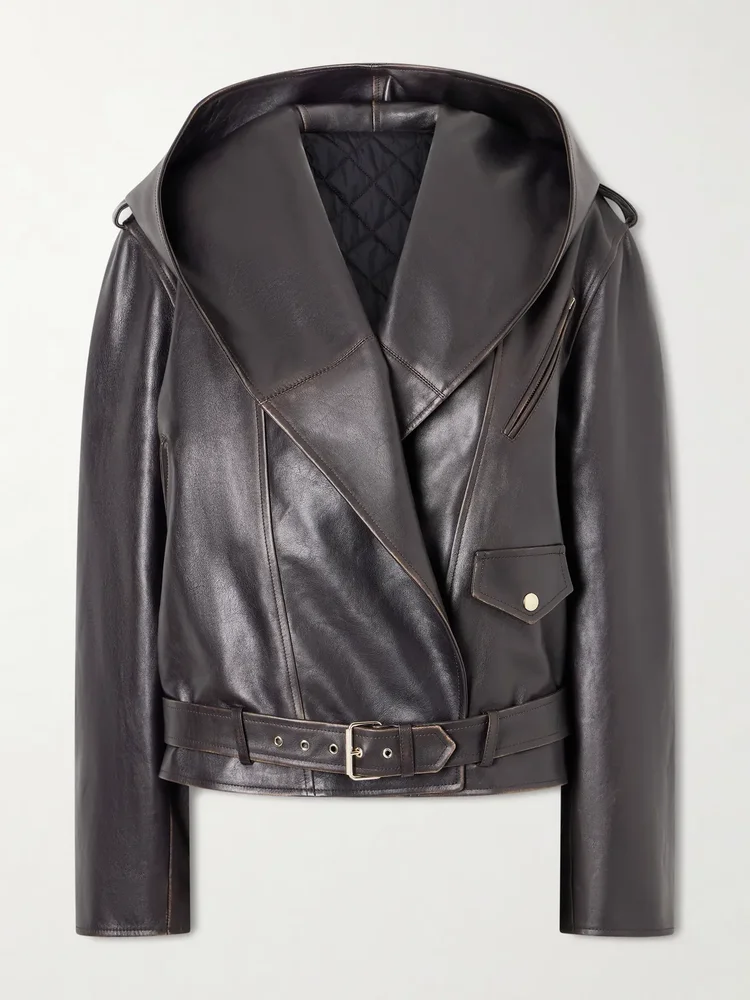 Belted leather biker jacket