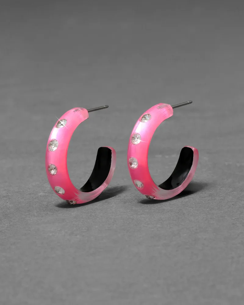 Lucite Crystal Hoop Earring- Neon Pink