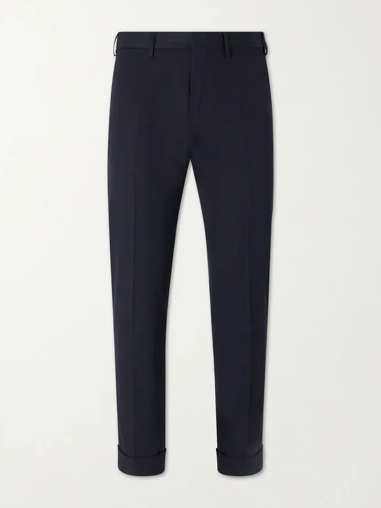 Straight-Leg Cotton and Wool-Blend Trousers