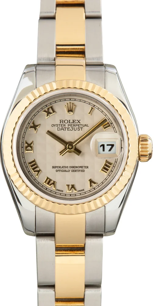 Pre-Owned Rolex Lady-Datejust 26 179173 Ivory Pyramid Dial Two-Tone
