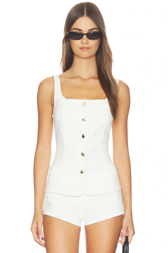 Sleeveless Button Front Denim Top