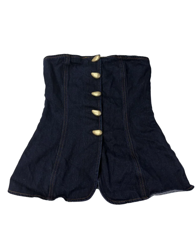 Lennox Strapless Button Top in Dark Blue