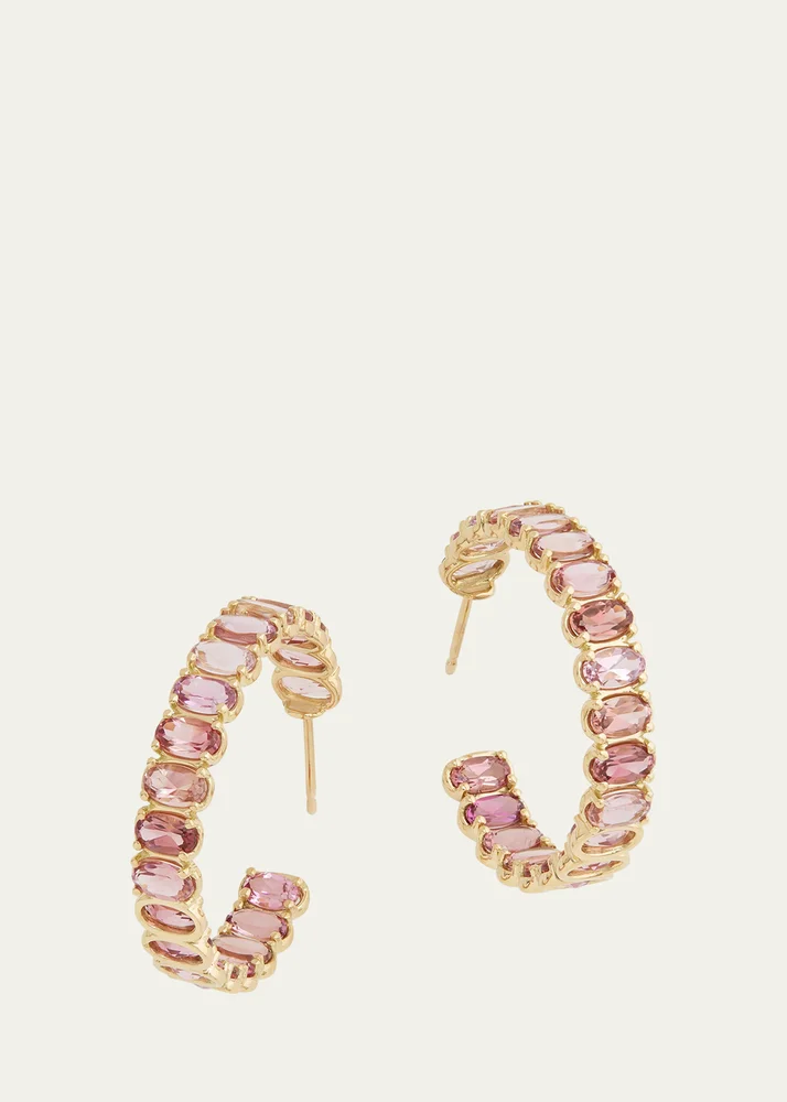 18K Yellow Gold Hoop Earrings with Oval Shaped Pink Tourmaline