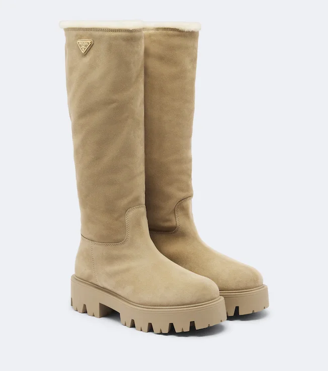 Shearling-lined suede knee-high boots