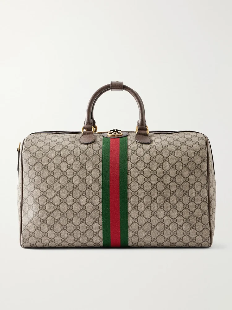 Savoy leather coated canvas-jacquard tote