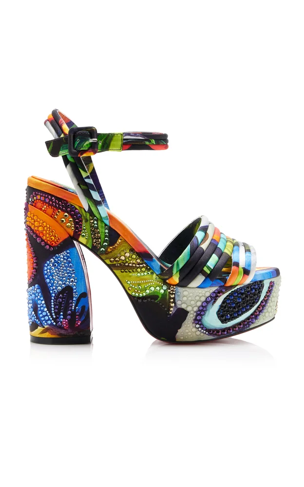 Exclusive Riviera Jane Disco Crystal-Embellished Printed Satin Platform Sandals