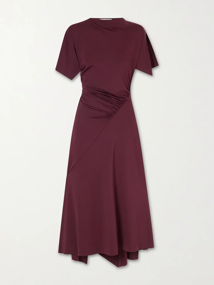 Draped satin-jersey midi dress